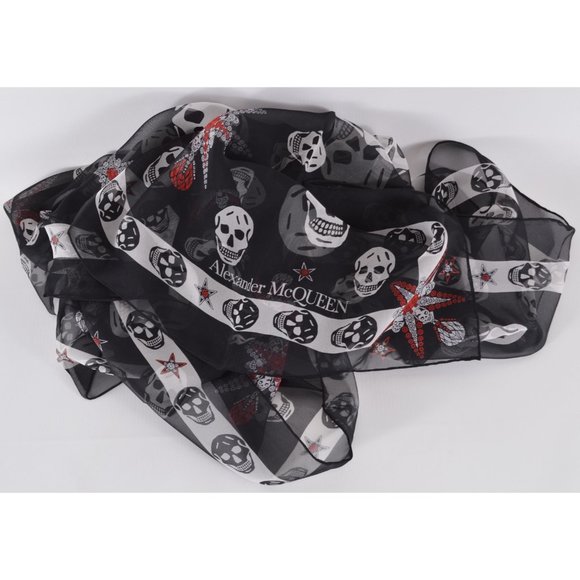 Alexander McQueen Silk Chiffon STAR SKULL Scarf - Picture 6 of 9
